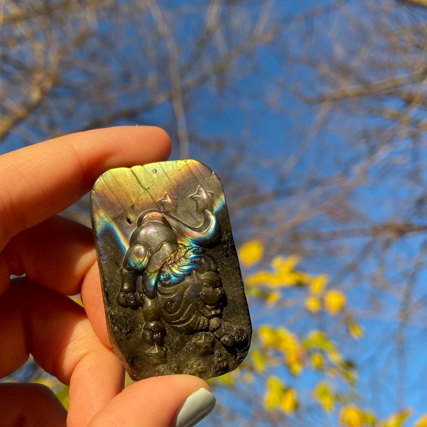 Carved Lion Labradorite Slab