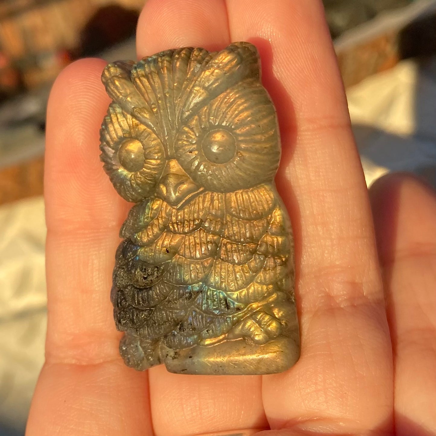 Carved Owl Labradorite Slab