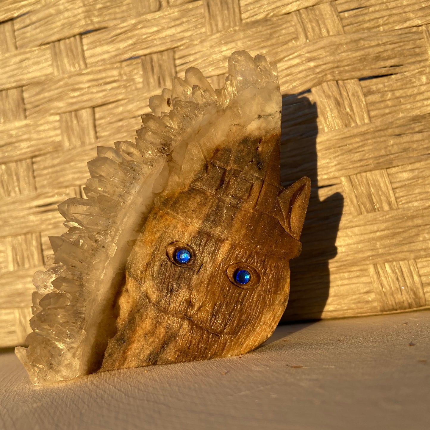Carved Cat Crystal Quartz Cluster