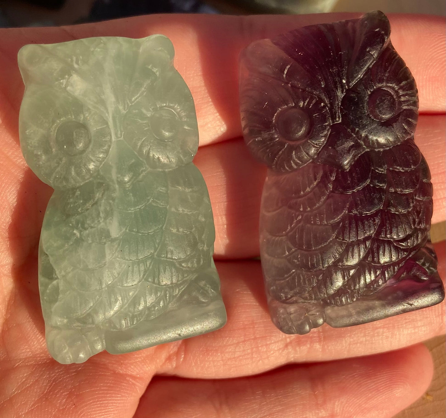 Carved Fluorite Owls