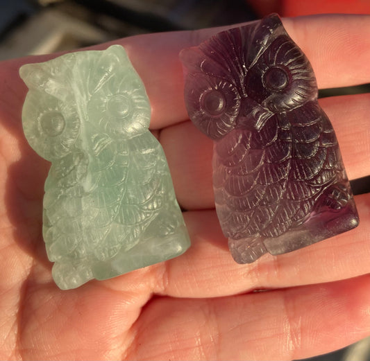Carved Fluorite Owls