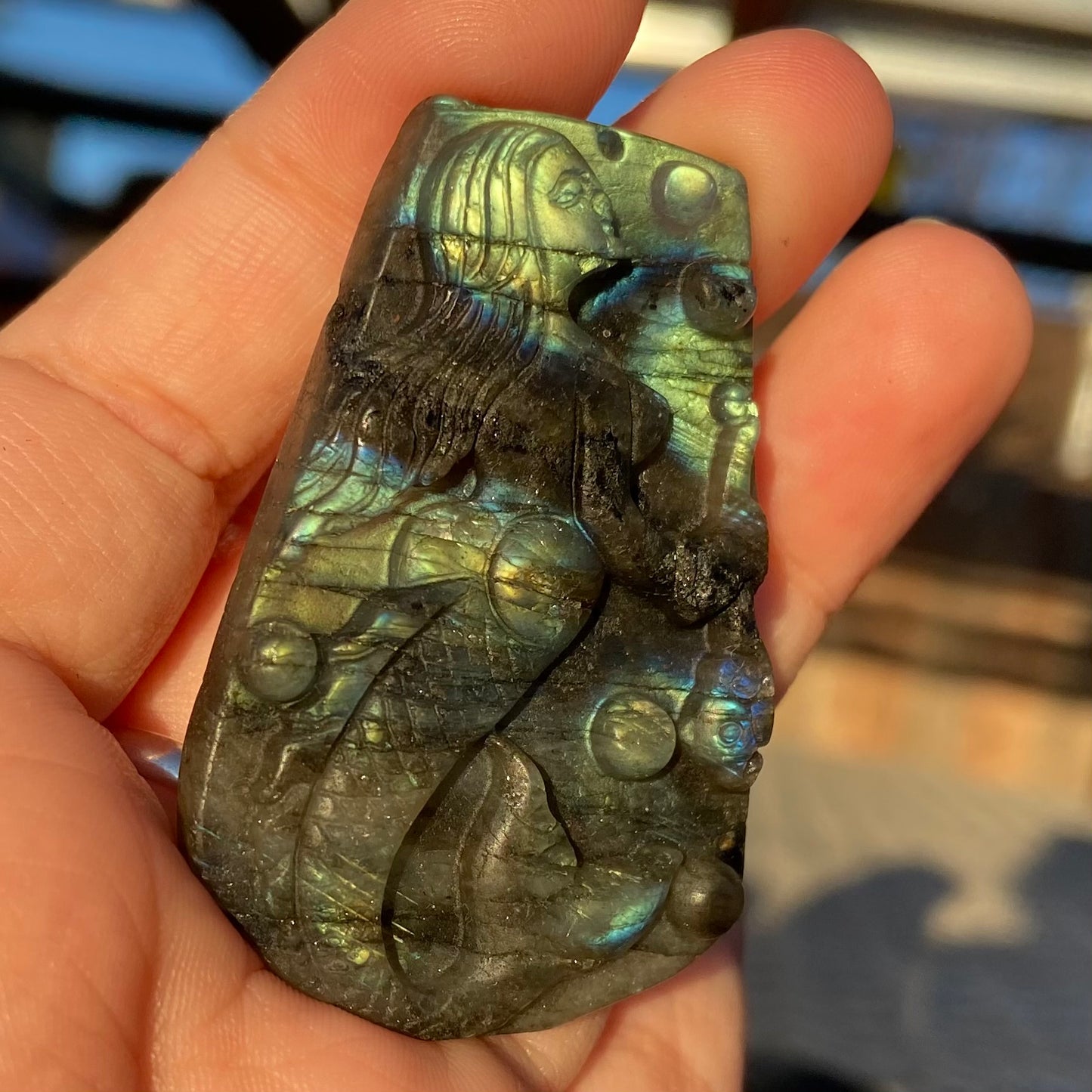 Carved Mermaid Labradorite Slab