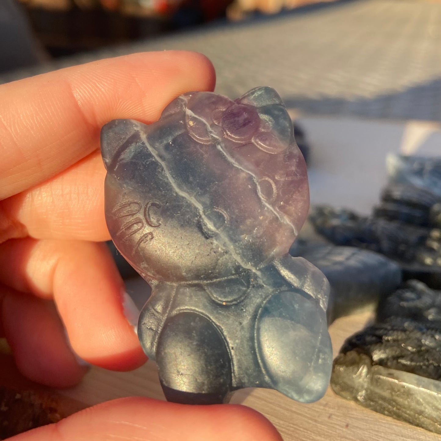 Carved Hello Kitty Fluorite Slab