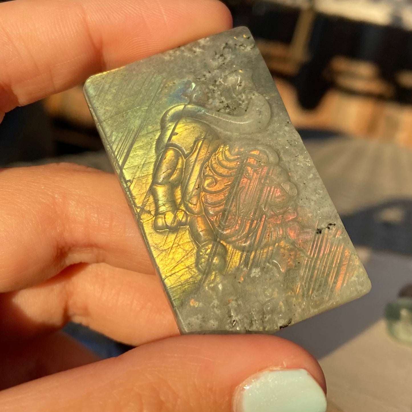 Carved Lion Labradorite Slab