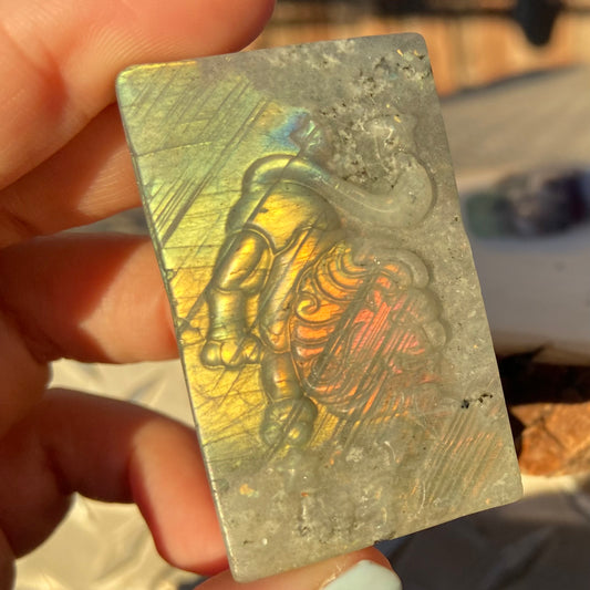 Carved Lion Labradorite Slab