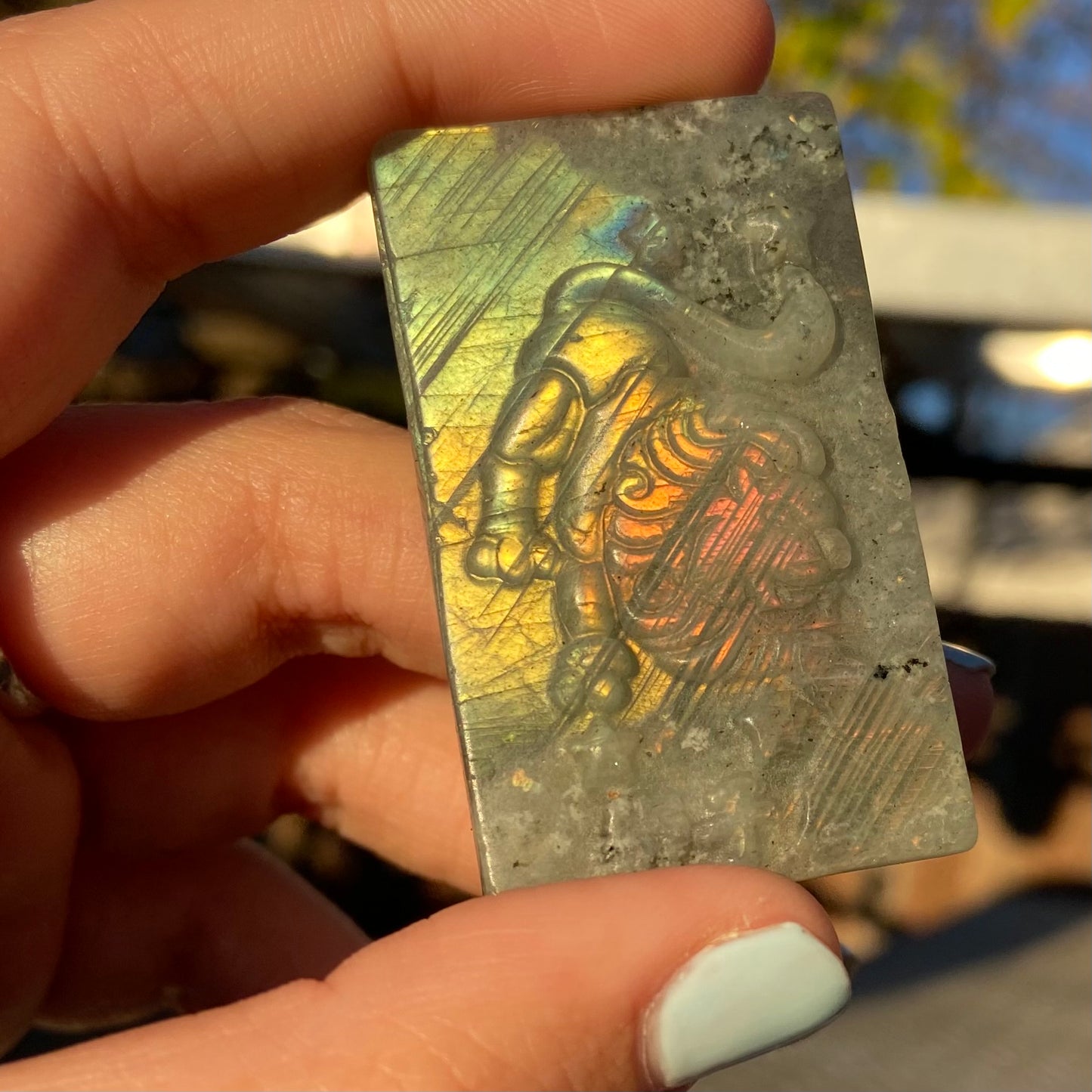 Carved Lion Labradorite Slab
