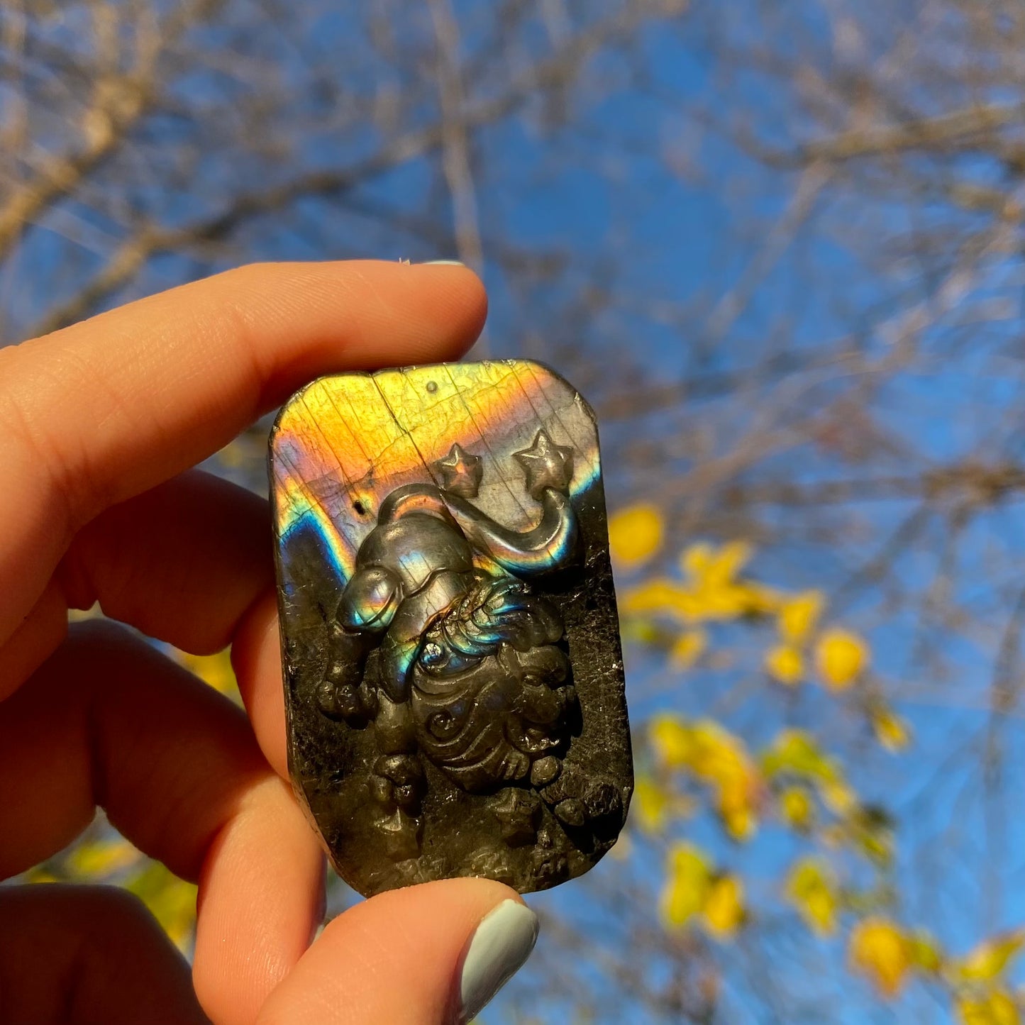 Carved Lion Labradorite Slab
